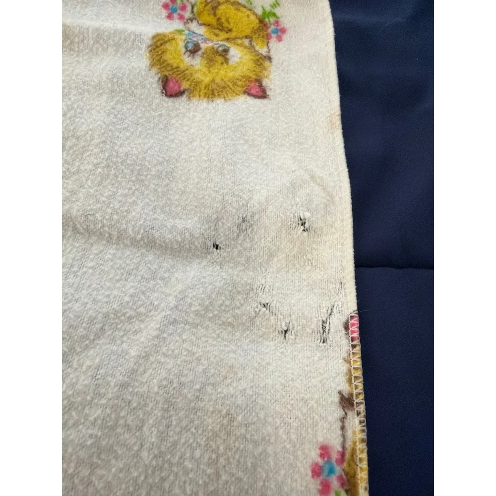 MCM Babycare Receiving Blanket White Vintage Yellow Kitten Floral Print USA